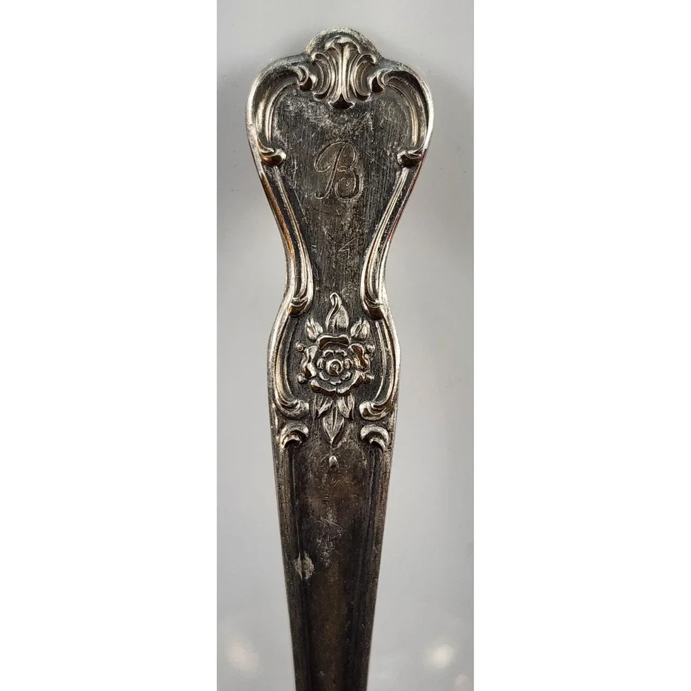Vintage Old Company Plate Signature Rose Gravy Ladle Silverplate Monogram B